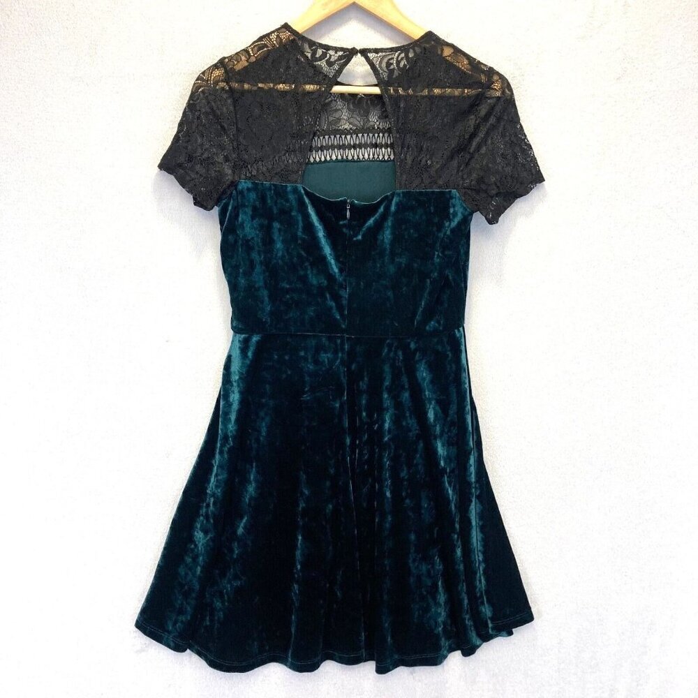 SANGRIA Green Velvet Mini Dress Women's Size 6 Lace Illusion Yoke Witchy - Picture 2 of 16